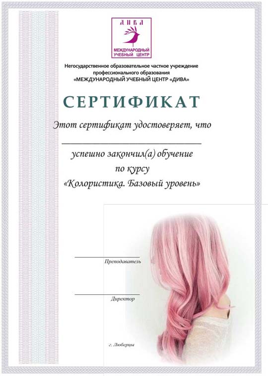 Сертификат Колористика волос